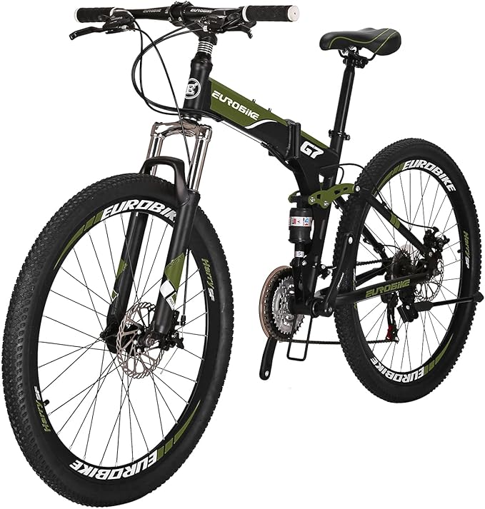 EUROBIKE YH-G7 Folding Mountain Bike 27.5 Inches Wheels 21 Speed Full Suspension Dual Disc Brakes Foldable Frame Bicycle for Men