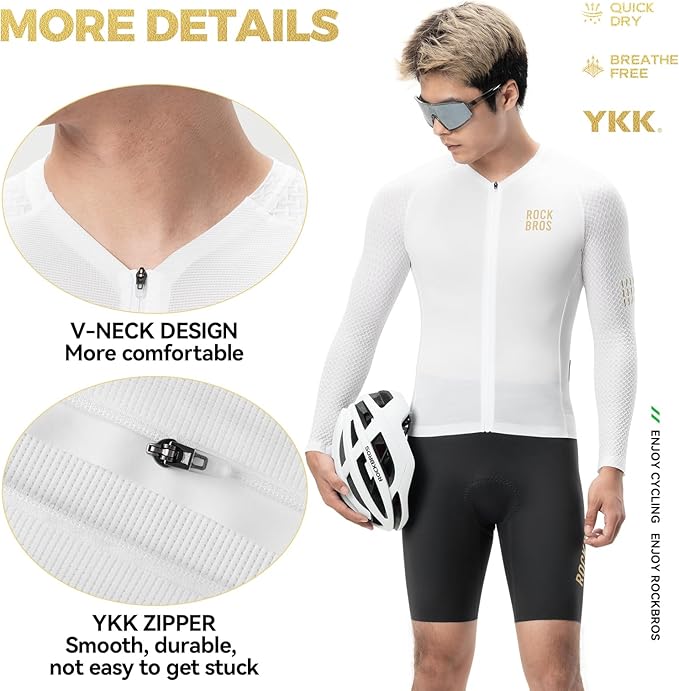 ROCKBROS Men's Cycling Jersey Long Sleeve Shirt Bike Jersey Men with Full Zipper Pocket Quick Dry