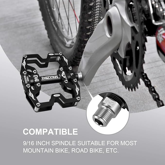 MZYRH Mountain Bike Pedals,3 Bearings Bicycle Pedals,Aluminum 9/16" MTB Pedals Bicycle Flat Pedals for Road Mountain BMX MTB Bike