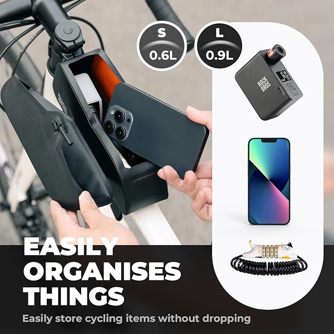 ROCKBROS Bike Frame Bag with Magnetic Flap Top Tube Bike Bag Waterproof Bike Packing Cycling Tools Storage Bag for MTB Road Bike