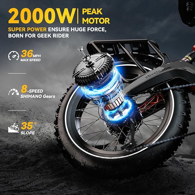 1000W(Peak 2000W) Folding Electric Bike for Adults,35MPH 100Mile,48V 25Ah Removable Battery,20" x 4.0 Fat Tire Foldable Electric Bicycle,8-Speed Electric Mountain E-Bike,Commuter Ebikes
