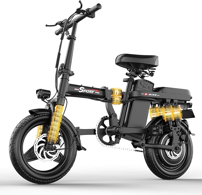 AZHAR Foldable Electric Bike for Adults Teens, 1200W Peak Motor, Up to 25 MPH, 45 Miles PAS Range, Dual Suspension, 14” Tires, 3-Speed Modes, Compact & Portable Electric Mini Bike, Commuting Ebike