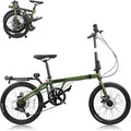 7-Speed Folding Bike, 20" x 1.95" Tires, Tri-Fold Design with Rear Rack Wheels, Steel Frame, Ideal for Urban Commuting