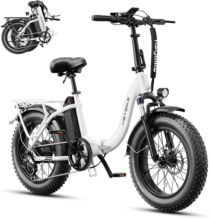 Heybike Ranger 2.0 Foldable Electric Bike for Adults, 20"×4 Fat Tire Ebike with 1400W Peak Motor, 28 MPH Max Speed, 600Wh Removable Battery, Up to 65 Miles Range, Front Suspension Step-Thru E Bike