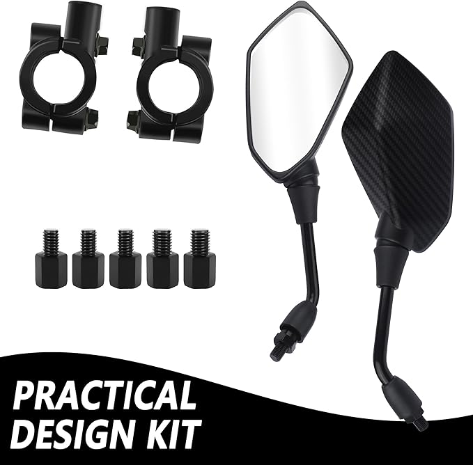 2PCS Motorcycle Mirrors with 8mm & 10mm Bolt,Carbon Fibre HD Motorcycle Mirrors for Handlebars,360° Adjustable Motorcycle Accessories Wide Angle Rear View Mirror (Carbon Fibre)
