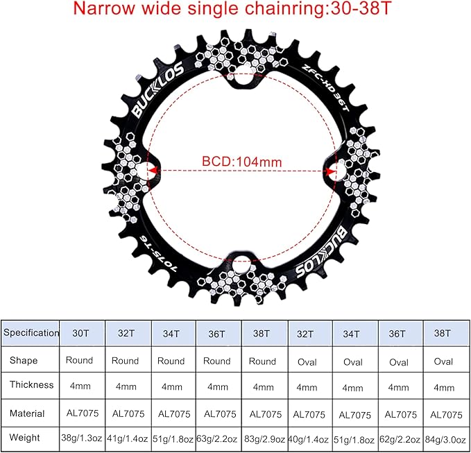 BUCKLOS IXF 104 BCD 30T-38T 170MM Mountain Bike Crankset, Hollow Integrated MTB Crank Set, Aluminum Alloy Crankset Round Oval Narrow Wide Chainring with Bottom Bracket Bolts Fit Shimano/FSA Gaint