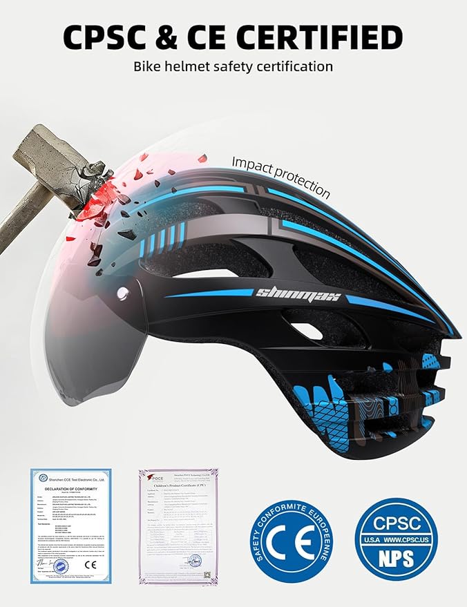 Shinmax Bike Helmet with USB Rechargeable Light & Detachable Magnetic Goggles UV Protective, Bicycle Helmet Men Women Mountain Road Adjustable Adult Cycling Helmet (WT-049)