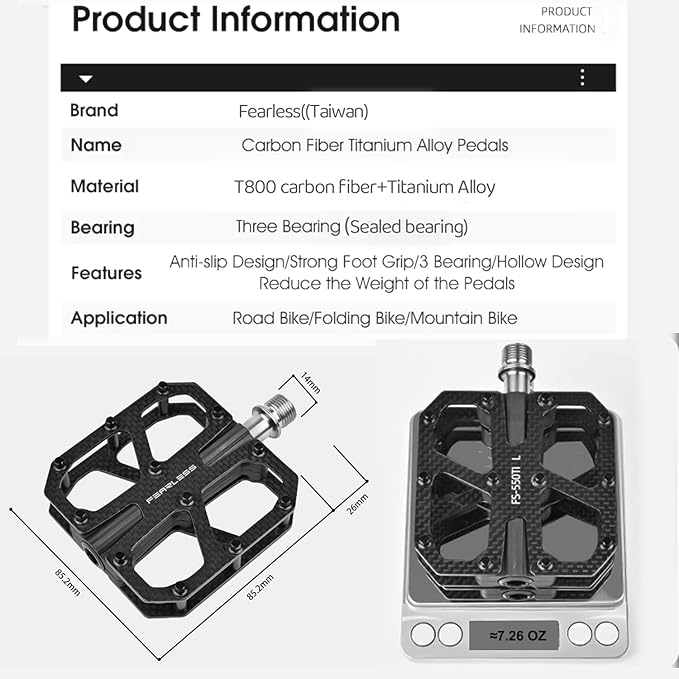 Carbon Fiber Pedals with Titanium Core - Lightweight T800 Carbon Fiber, Anti-Slip Aluminum Pins, 12-Pin Design, Durable & Strong for Road & Mountain Bikes