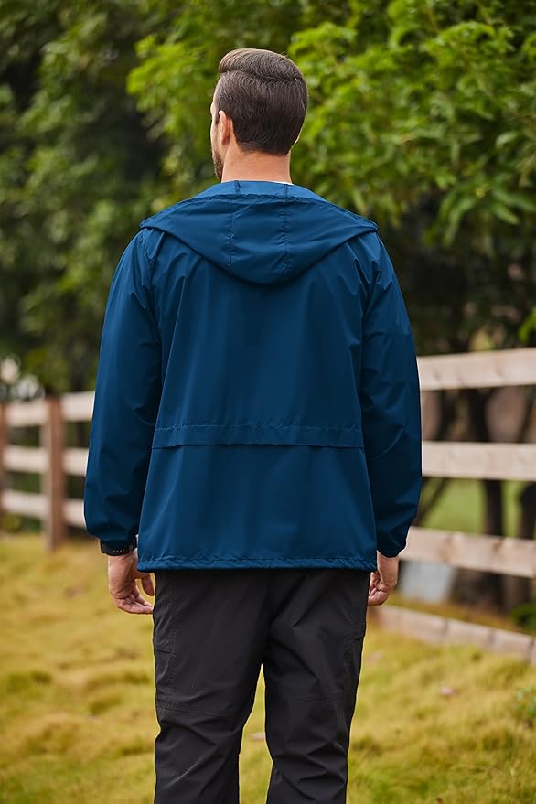 COOFANDY Mens Packable Rain Jacket Lightweight Waterproof Raincoat with Hood Outdoor Rain Gear Travel Hiking Cycling
