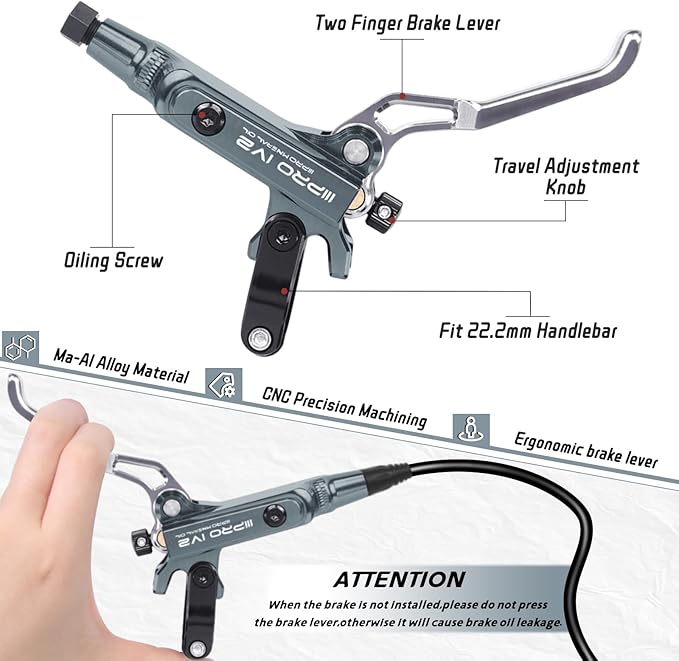 BUCKLOS IIIPRO IV2 MTB Hydraulic Disc Brake Set, 2 Piston Left Front 850mm Right Rear 1550mm Aluminum Alloy Levers Calipers for Mountain Bike/Ebike/Folding Bike/Fat Bike