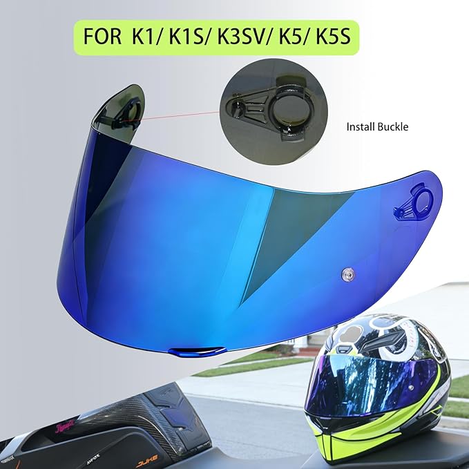 Motorcycle Helmet Visor for AGV K1 K1S K3SV K5 K5S, Anti-Scratch UV Protected Full Face Shield, High-Definition Tinted Mirror PC Lens, Day Riding (Smoke Revo Blue)