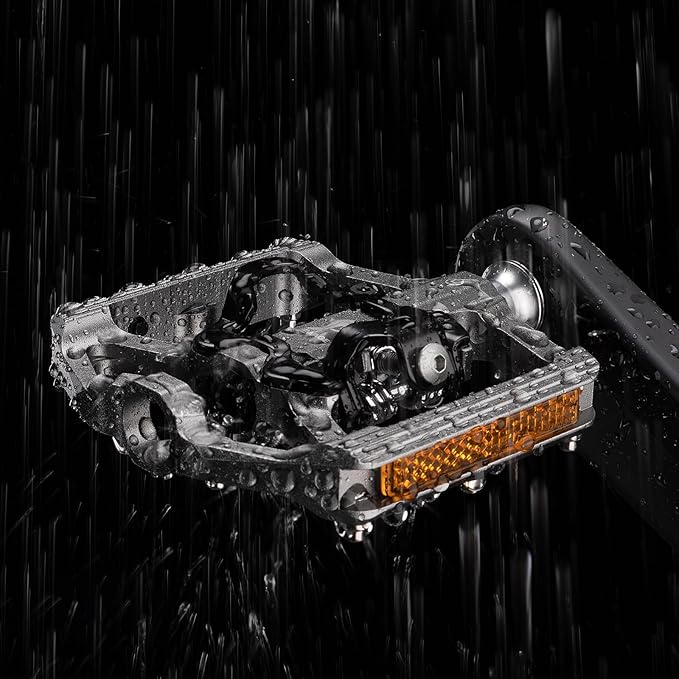 Mountain Bike Pedals with Reflector- Dual Function Plat & Clipless Pedals, Bicycle Pedal 9/16”Compatible with SPD - 3 Sealed Bearings Bicycle Platform Mountain Pedals