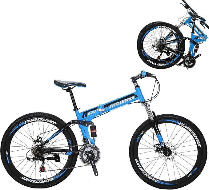 EUROBIKE Folding Bike,26 Inch Full Suspension Folding Mountain Bike,Dual Disc Brake 21 Speed Bicycle for Adults Men or Women Bikes