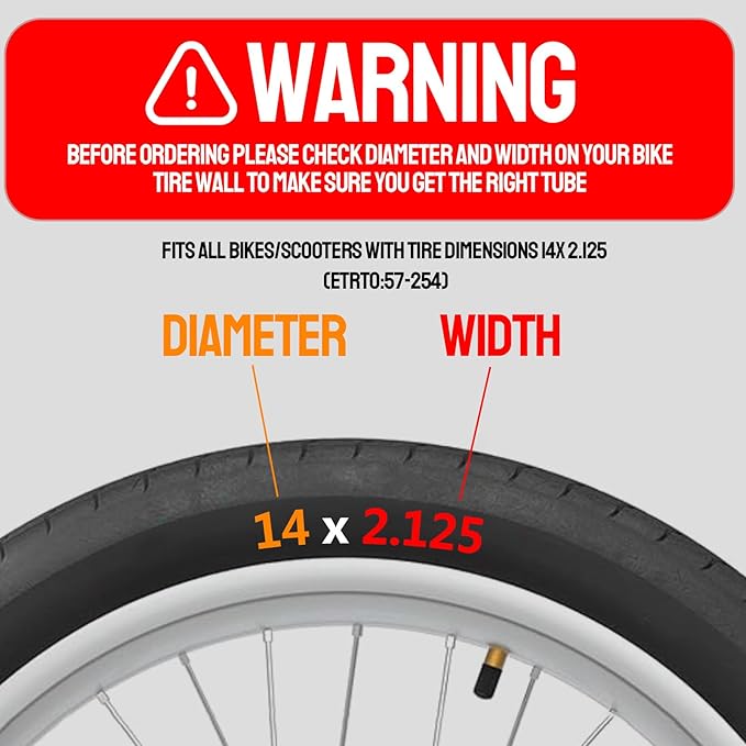 2 Pack Heavy-Duty 14 x 2.125 Electric Bike Inner Tubes with Angled Schrader Valve & 2 Tire Levers, Reinforced Butyl Puncture-Resistant Replacement for Electric Scooters, E-Bike, Bicycle Tires