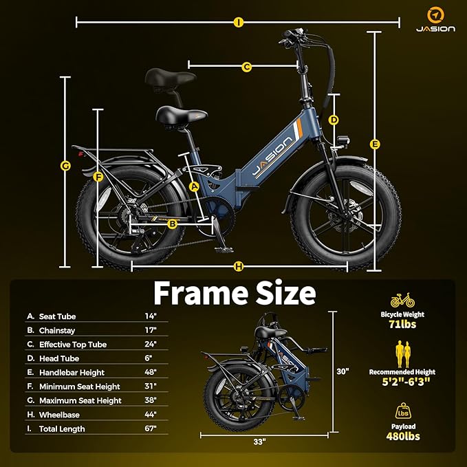 Jasion X-Hunter ST/PRO Foldable Electric Bike for Adults with 20'' Fat Tire,Up to 71-80 Miles Range Ebike,1800W/1400W Peak Motor,30+MPH E Bike,Full Suspension&Dual Hydraulic Disc Brakes Bicycles