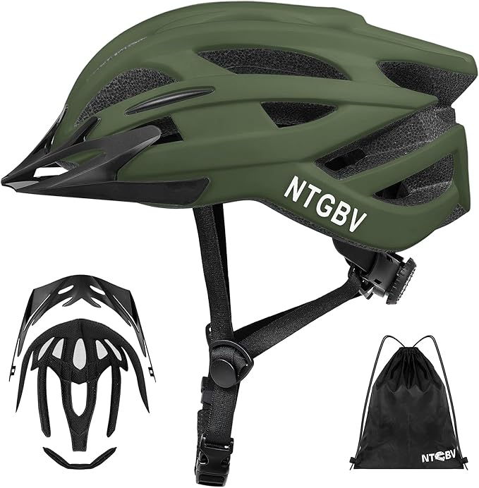 Adult Bike Helmet for Men/Women with Helmet Bag 2 Removable Moisture-Wicking Liners & Visors Lightweight Shockproof Adjustable Design CPSC 1203 & EN 1078 Safety Certified for Road/Commute/MTB