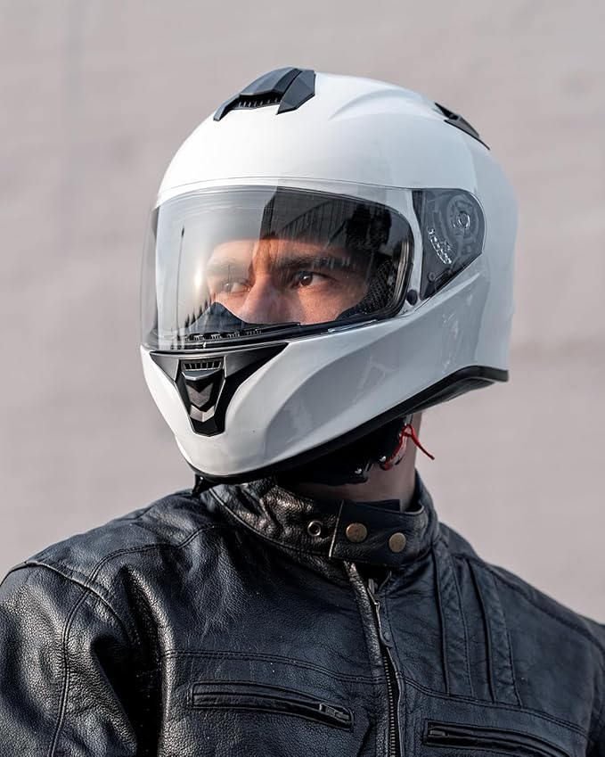 ILM Full Face Motorcycle Street Bike Helmet with Enlarged Air Vents, Free Replacement Visor for Men Women DOT Approved Model ST-06 (White, X-Large)