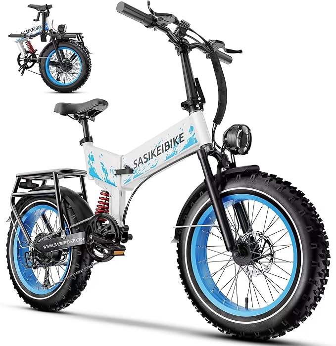 1500W Folding Electric Bike for Adults,52V 20Ah Removable Battery Ebike with 30+MPH 70 Miles Max,20" x4.0 Fat Tire E-Bike, Foldable Dual Suspension Electric Bicycle for Commute,Mountain