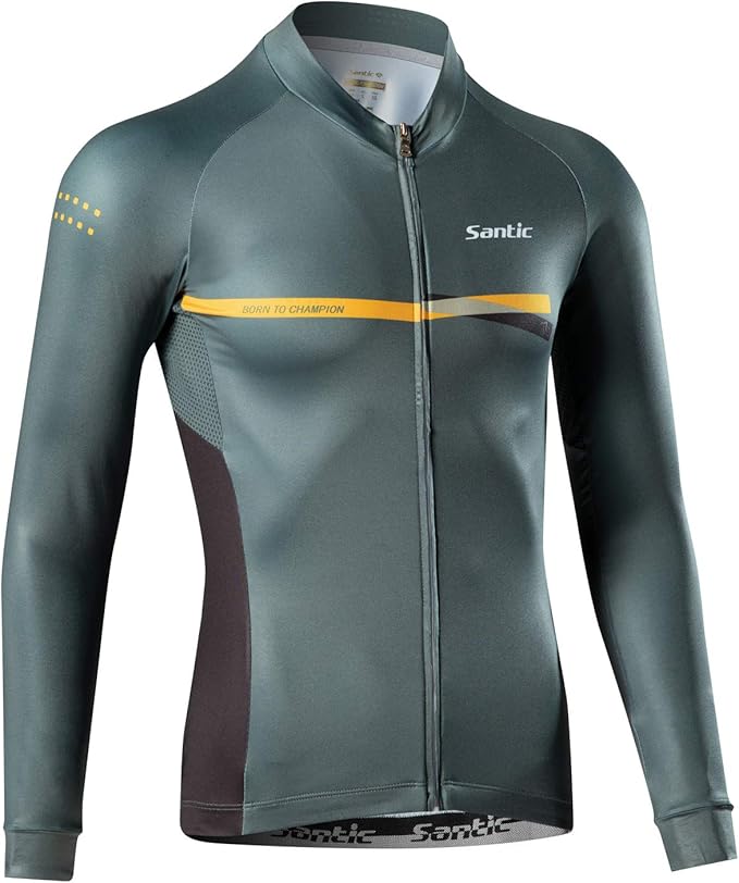 Santic Cycling Jersey Men's Long Sleeve Bike Reflective Full Zip Bicycle Shirts with Pockets