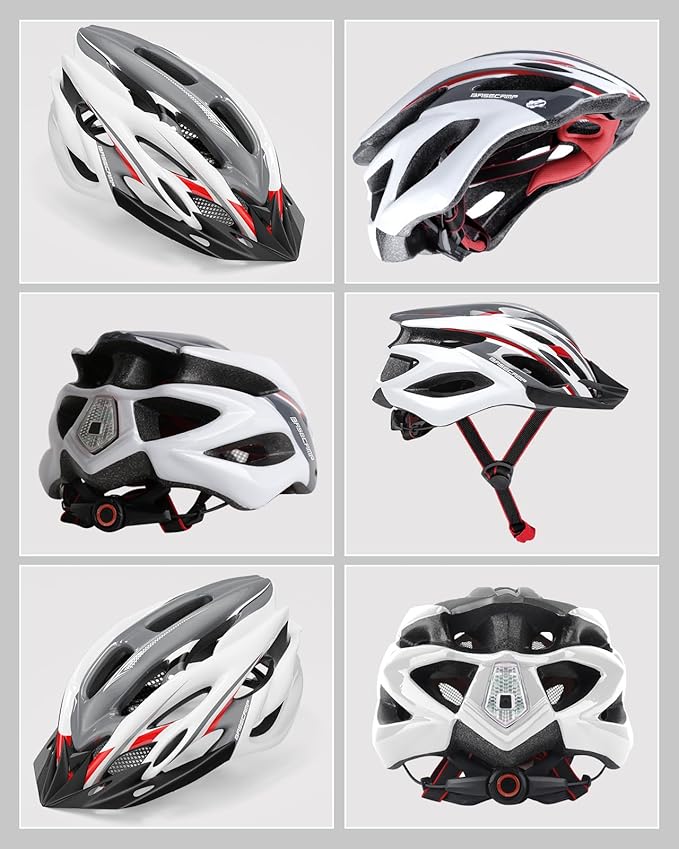 Basecamp Bike Helmet for Women Men with LED Safety Light Removable Sun Visor Lightweight Bicycle Helmet Adjustable Breathable Mountain & Road Cycling Helmets for Adult