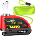 ONVIAN Rechargeable Motorcycle Lock with 120db Alarm and 6FT Steel Reminder Cable, for 7mm Pin Motorcycles Bicycles Ebike Scooter Moped(Red)