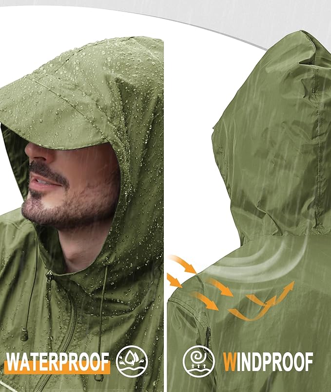 GEEK LIGHTING Rain Jacket Men Lightweight Waterproof Jackets Packable Windbreaker Hooded Raincoat for Golf Cycling Outdoor