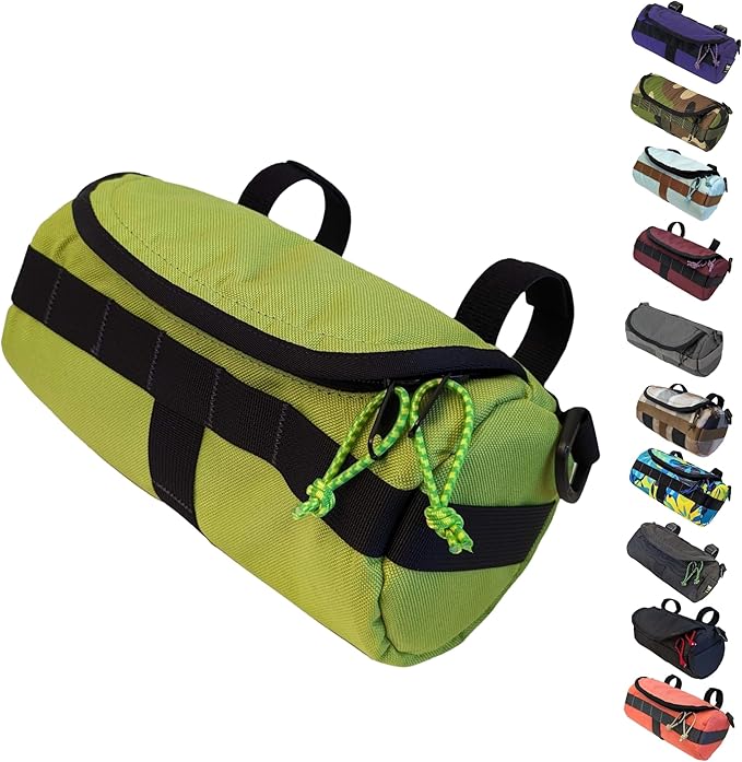 Handlebar Bag (Ski Lime Green) | 2 Liter Capacity | Spacious Bike Bag w/ 2 Extra Long Buckle Straps & 1 Hook-and-Loop Strap | Water Resistant Front Basket | Bike Accessories | Made in USA