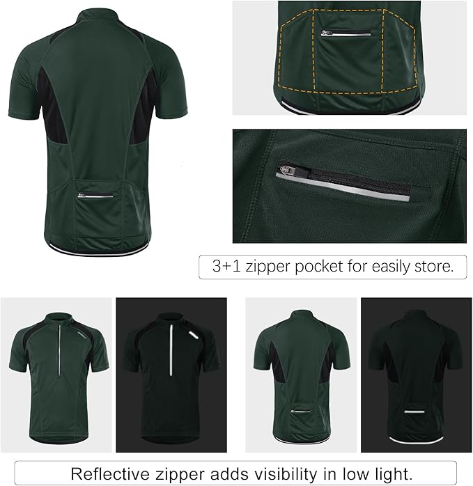 BERGRISAR Men's Half Zipper Cycling Jersey Short Sleeves Bike Bicycle Shirts with Zipper Pocket Quick-Dry Breathable BG060