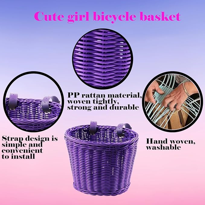 Girl Bike Basket Kid Bicycle Basket with Bike Bell,Bike Streamers,Bike Spoke Beads Bike Accessories Set