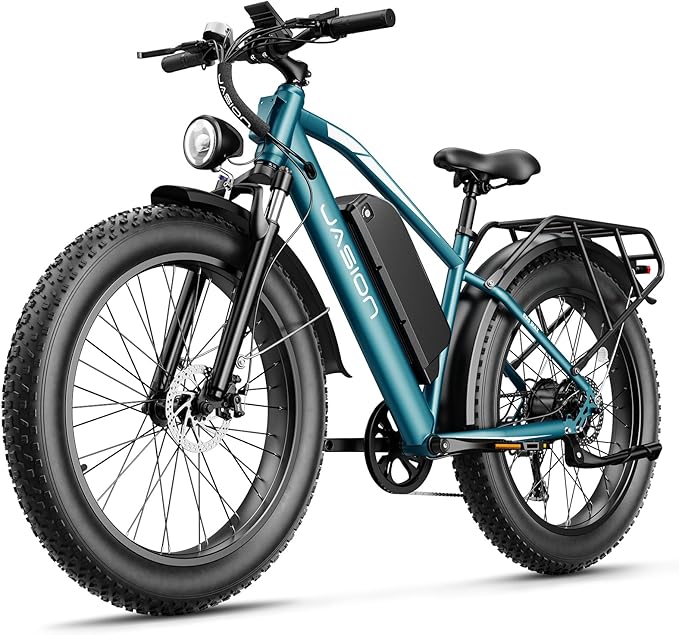 Jasion EB5 MAX Electric Bike for Adults with 2000W Peak Motor, 48V 15Ah (720Wh) Battery Electric Mountain Bike, 26'' x 4'' Fat Tire Ebike, 28+MPH Speed, Cruise Control, with Fenders, Rear Rack