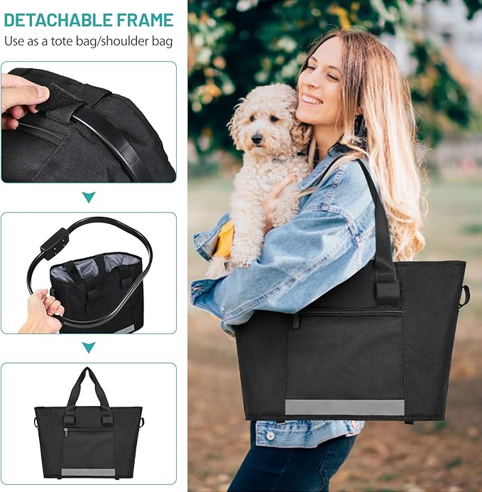 Lixada Bike Basket, Small Pet Cat Dog Carrier Bicycle Handlebar Front Basket Folding Detachable Removable Easy Install Quick Released Picnic Shopping Bag, Max. Bearing: 11lbs