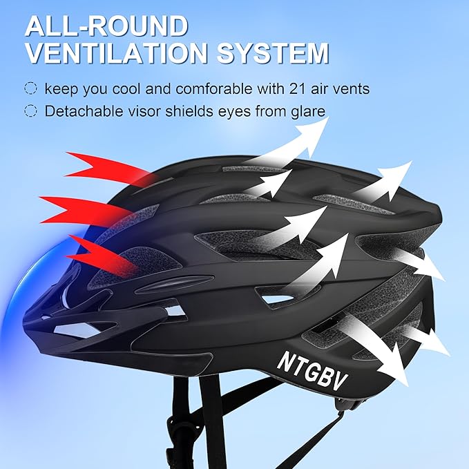 Adult Bike Helmet for Men/Women with Helmet Bag 2 Removable Moisture-Wicking Liners & Visors Lightweight Shockproof Adjustable Design CPSC 1203 & EN 1078 Safety Certified for Road/Commute/MTB