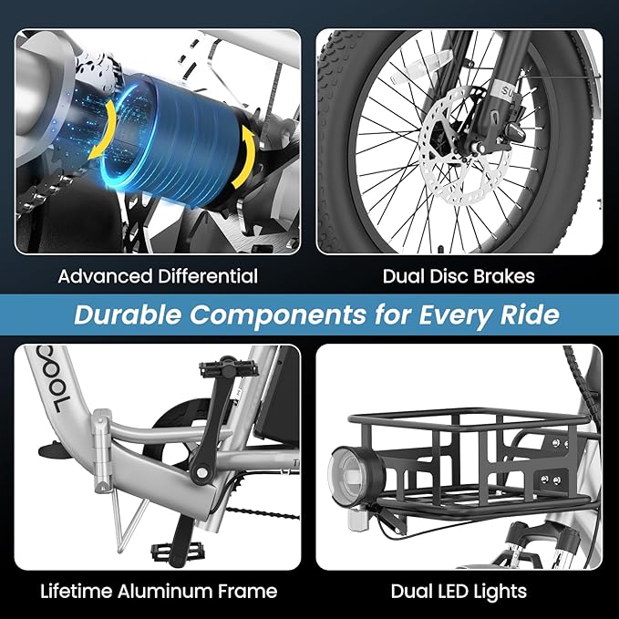 MOONCOOL Electric Trike for Adults, 500W/750W 48V Electric Tricycle for Adults Peak Power 1500W, 20"x3.0" Fat Tire 3 Wheel Electric Bike, Folding Aluminum Adult Tricycle with Removable Battery