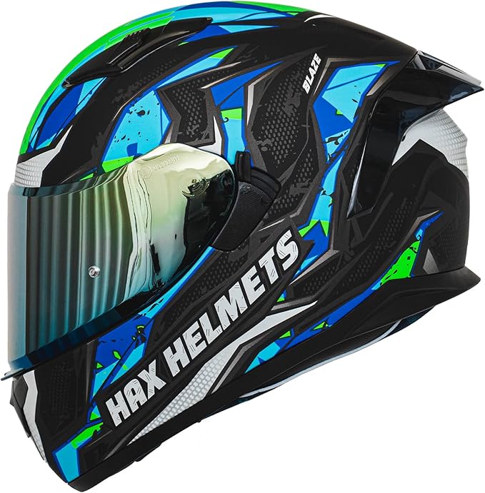 HAX Obsidian Full Face Dual Visor Adult Motorcycle Helmet for Motorbike Street Bike with Pinlock Ready DOT Approved (Blaze Blue,XXL)
