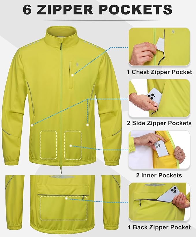 Little Donkey Andy Men's Cycling Jackets Reflective Packable Running Jacket Windproof Water-Resistant for Hiking Biking