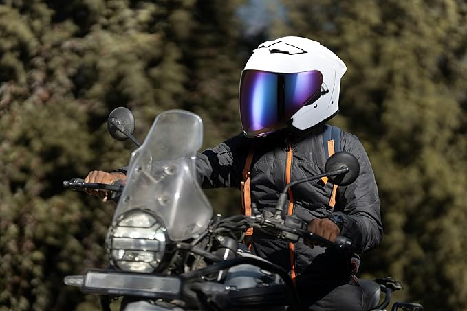 TCT-MOTORPARTS Adult Dual Visors 3/4 Open Face Motorcycle Helmet Motorbike Racing Street Bike Helmets DOT Approved Pearl White Large