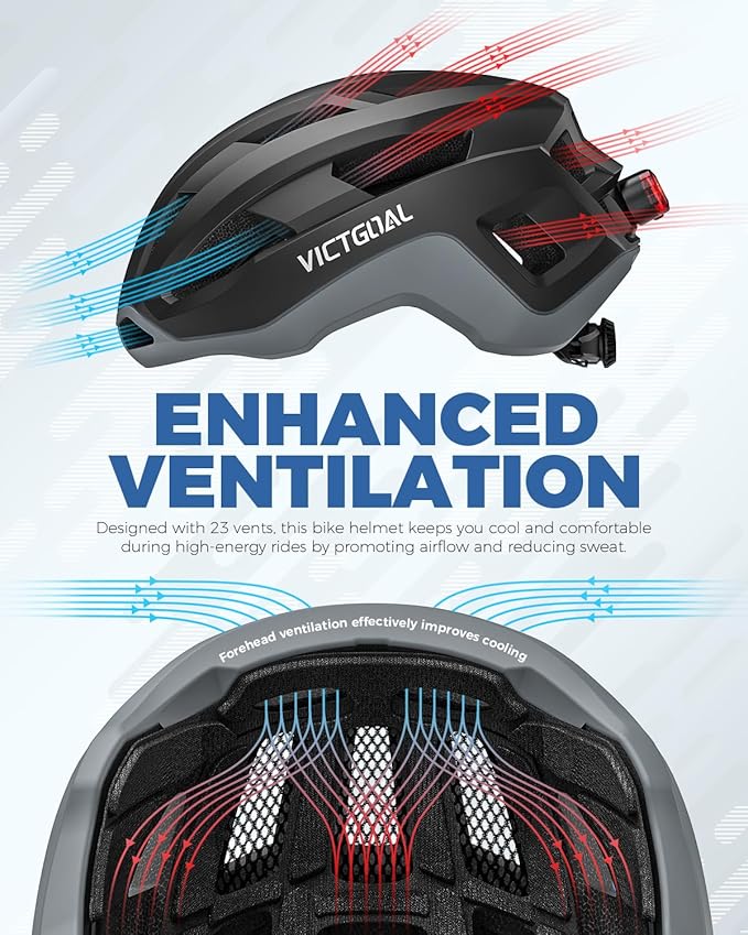 VICTGOAL Road Bike Helmet Adult Men Women with Detachable Magnetic Rear Light, Bicycle Helmet Adjustable Breathable Road Cycling Helmet for Road Mountain Riding
