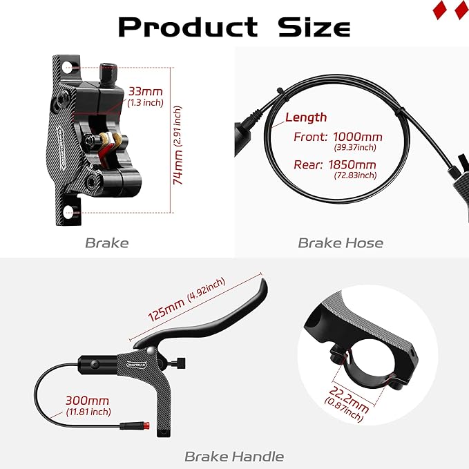LD-200 2-Pistons Hydraulic Disc Brake Set for ebike,2-PIN Power-Off Electric Bike Hydraulic Brake kit，Hydraulic Brake Kits with mounting Tools and Screws