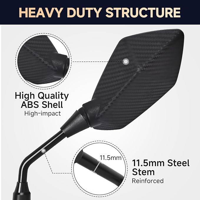 Motorcycle Rear View Mirrors with 8MM 10MM Bolts, 7/8" Handlebar Mount Clamp, Universal Hawk-Eye ATV Mirrors Compatible with Motorcycle Scooter Moped Snowmobile Dirt Bike and More(Carbon Fiber Style)