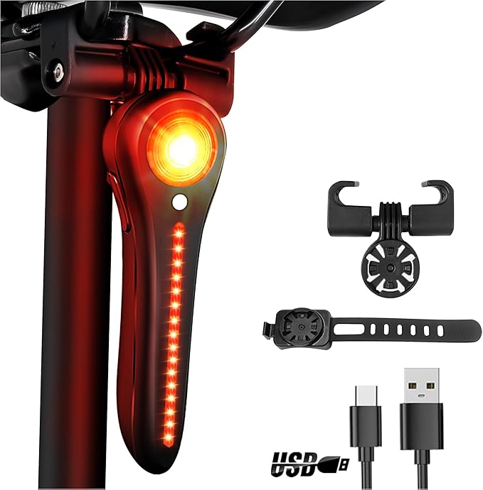 DARKBEAM Bike Tail Light Smart - with Brake/Light Sensor, USB-C Rechargeable, IP64 Waterproof, 5 Light Modes Bicycle Taillight for Night Riding, Super Bright Rear Bike Light for Road Mountain, Cycling