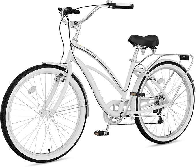 MOPHOTO 24" 26" Adult Bike 7-Speed Beach Cruiser Bike for Adults, Rear Rack, Fenders, Step-Through or Classic Frame