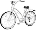 MOPHOTO 24" 26" Adult Bike 7-Speed Beach Cruiser Bike for Adults, Rear Rack, Fenders, Step-Through or Classic Frame