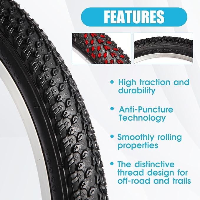 2 Pack 20" x 1.95" Mountain Bike Tire Set, 20 inch Folding Replacement Puncture-Resistant Bicycle Tires with 20 x 1.75-2.125 inch Bike Inner Tubes and Repair Tool Kit for Mountain Bike, Off-Road Bike