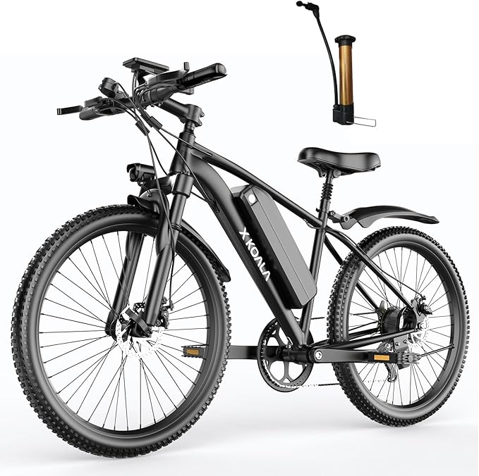 26'' Electric Bike for Adults 1200W Peak Motor 55 Miles Long Range 25MPH Commuter E-Bike with 7 Speed Gears IPX7 Waterproof Pedal Assist Electric Mountain Bicycle for Men