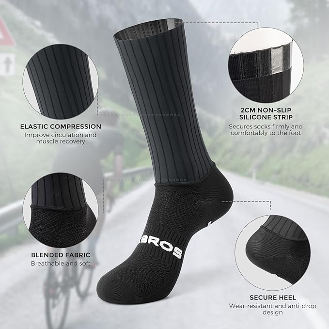 ROCKBROS Cycling Compression Socks,Crew Length,Non-Slip,Breathable&Wicking,Road,Bike Sports and Running for Men Women,3-Packs