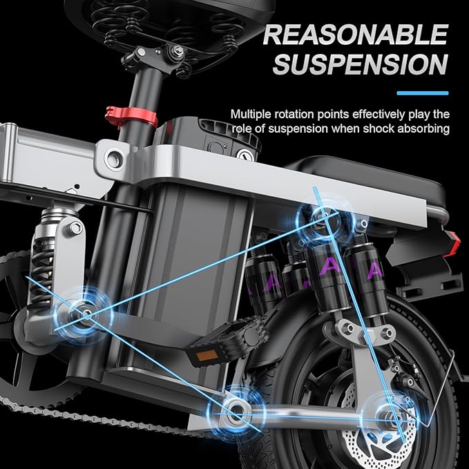 Heavy-Duty Foldable Electric Bike for Adults with 7 Shock Suspension, 740W Motor, 25MPH, 720Wh Battery, 20-Mile Range, 500+ lbs Capacity，14 Fat Tires Commuter Bicycle for Road & Mountain Riding