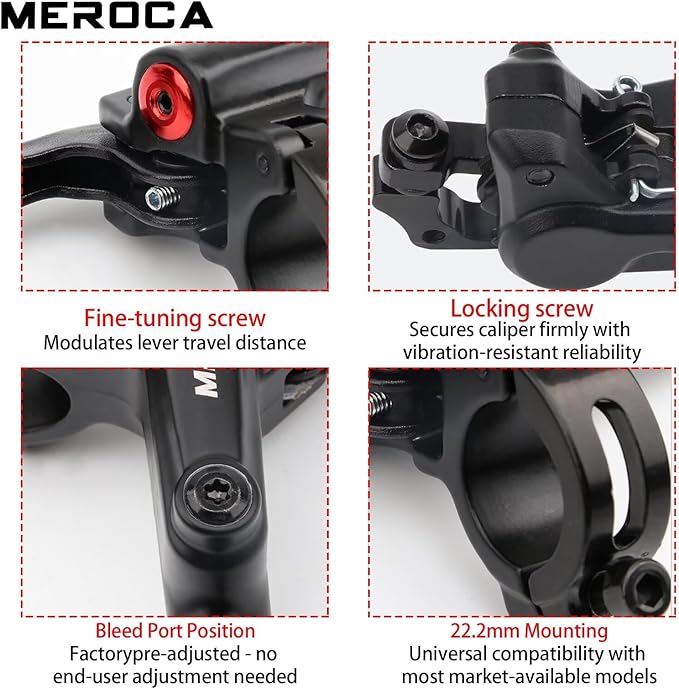 MEROCA M800 Mountain Bike Hydraulic Disc Brakes Hydraulic Bike Brakes Front 800mm and Rear 1400mm with PM Adapter for 160mm Rotor