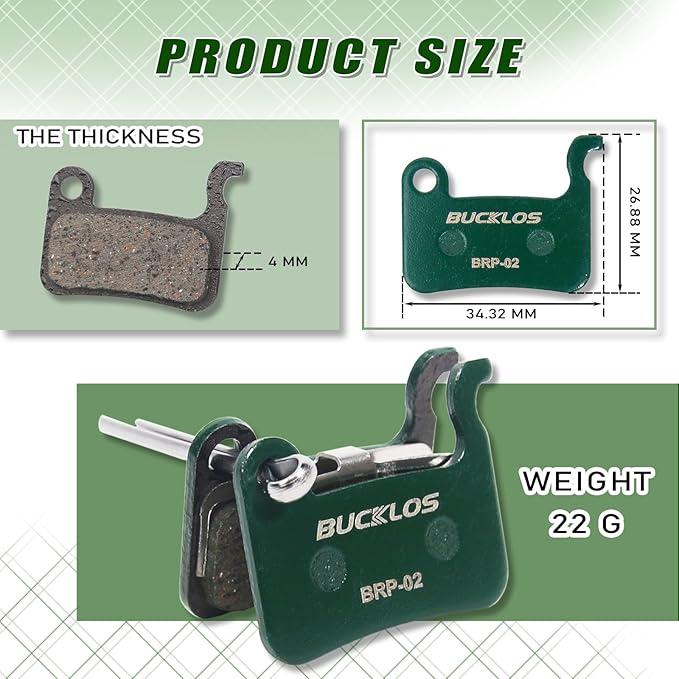 BUCKLOS Bike Disc Brake Pads - Bicycle Disk Brake Pads for Zoom/Shimano Deore XT XTR LX SLX Hone Alfine Saint for Ebike/Mountain Bike/Electric Bike/Road/Scooter
