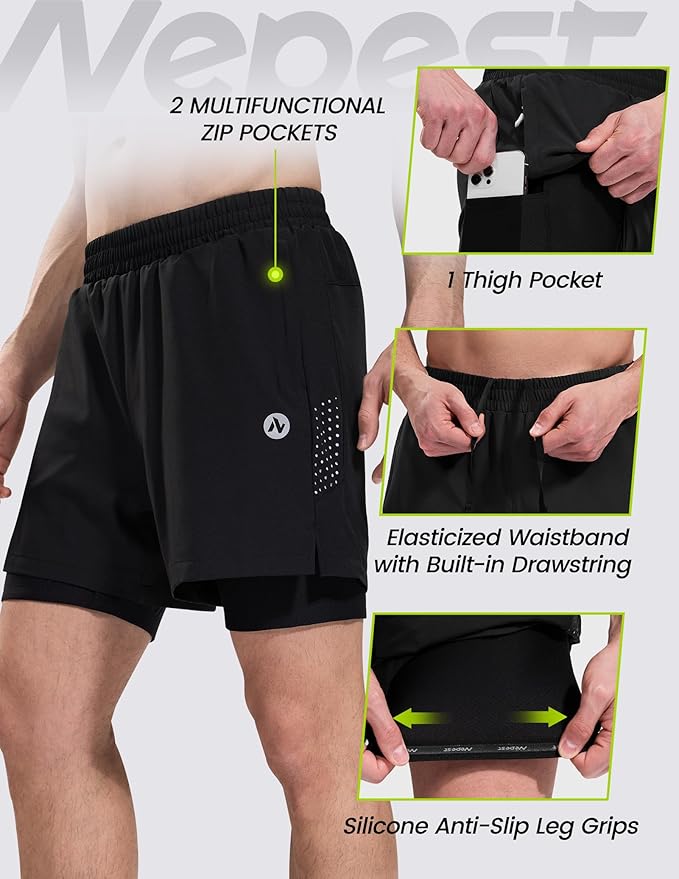 Nepest Men's Mountain Bike Shorts 4D Padded Cycling Bicycle Biker Riding Loose-fit Gel Padding MTB Shorts Zipper Pockets