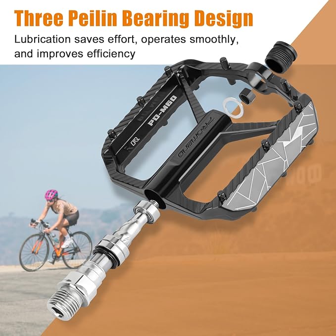 SYACHI Bike Pedals, Mountain Bike Pedals with Non-Slip Pins, 9/16 Inch Aluminum Alloy Bicycle Pedals for MTB Road BMX Bikes - Wide Paltform & Lightweight, Black